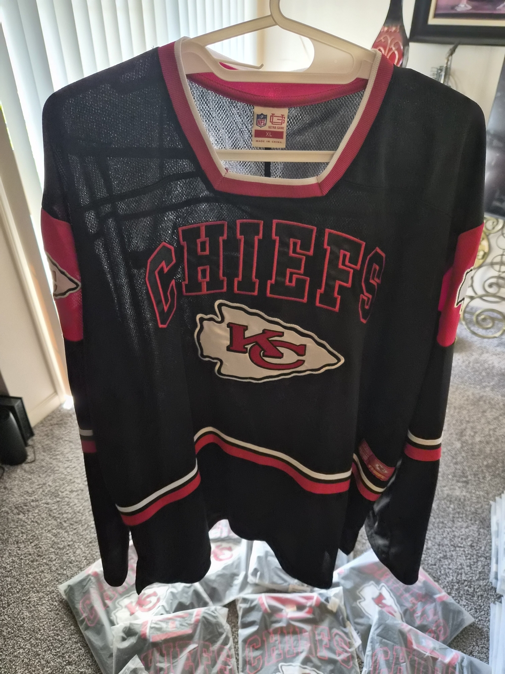 NFL Kansas City Chiefs Black Mesh Jersey with Red and White Accents